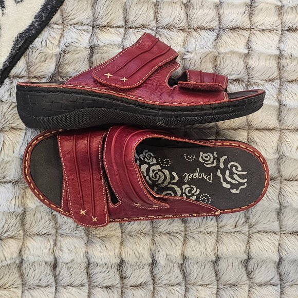 Propét Leather Sandals Red leather June Slide Sandals Women's size 8.5 - Picture 1 of 7